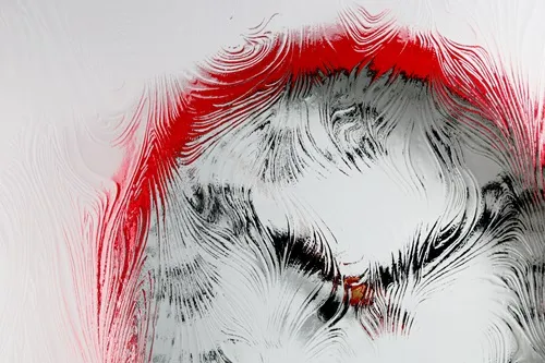 A red wall clock behind moderately distorted textured glass.
