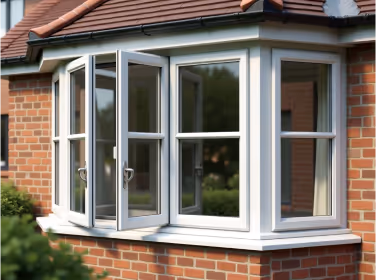  A close-up of a white UPVC sash window with a subtle wood grain texture.